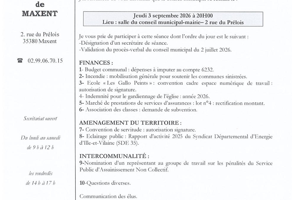 séance du conseil municipal du 3 septembre.